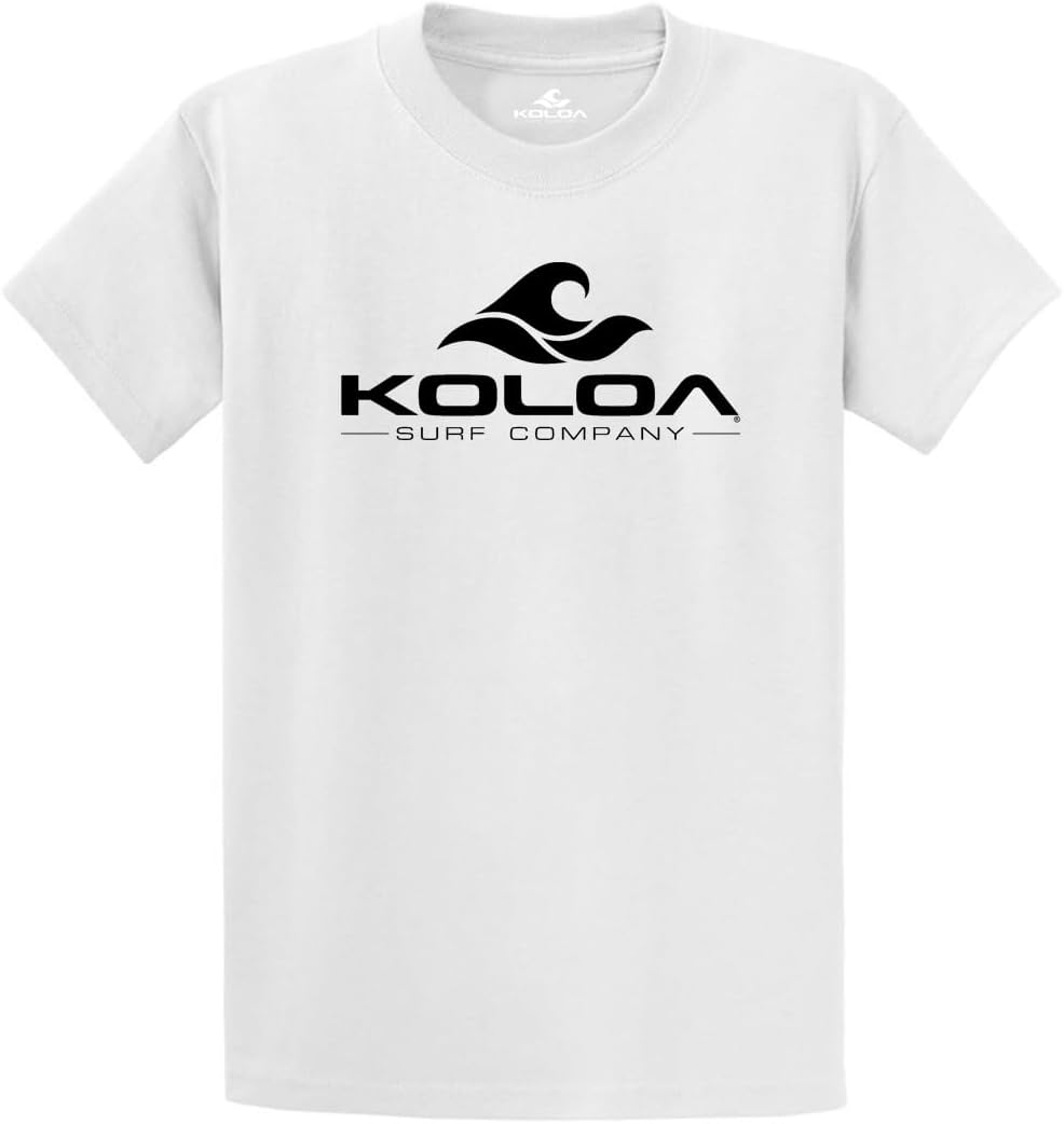 Koloa Surf Classic Wave Logo Heavy Cotton T-Shirts in Regular, Big & Tall Sizes - White With Black Logo