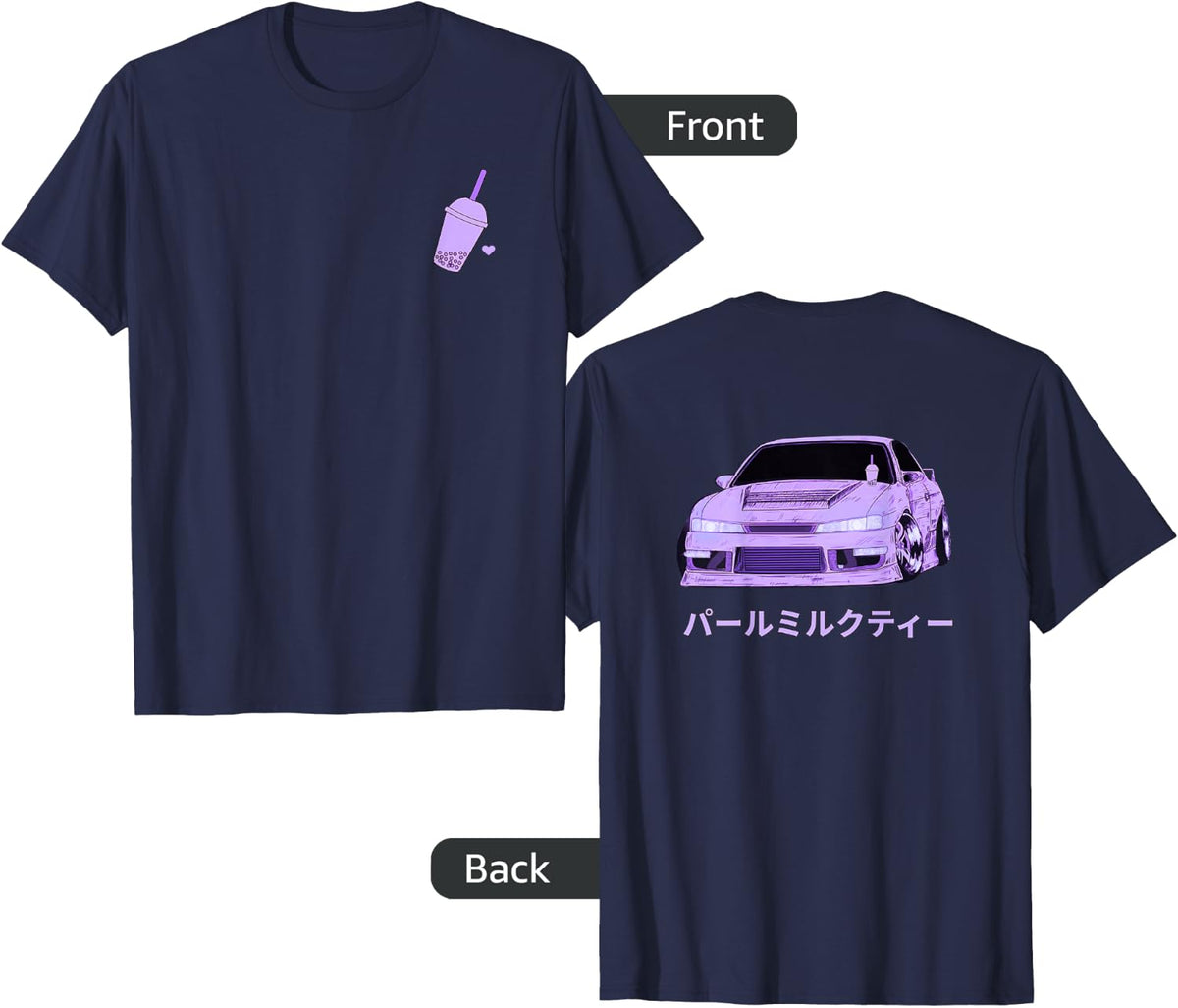 Retro JDM Japanese Import Car Boba Bubble Tea T-Shirt - Navy Blue