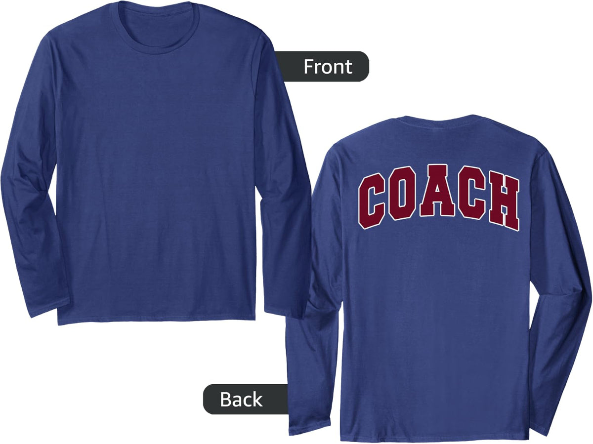 Coach Sports Trainer Vintage Varsity Team Red on the back Long Sleeve T-Shirt - Adult Unisex Navy Blue