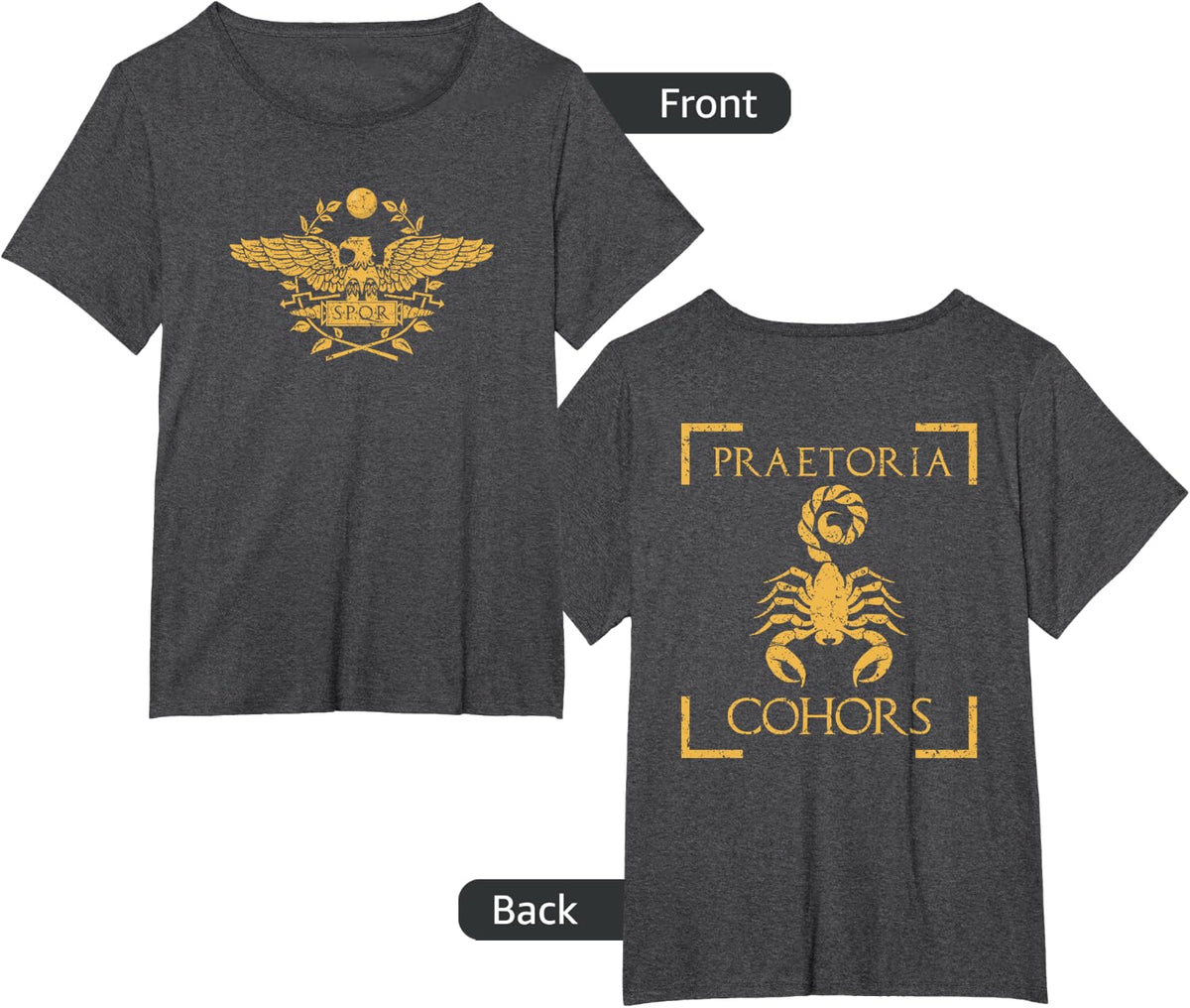 Praetoria Cohors Praetorian Guard Roman Army Back Print T-Shirt - Dark Heather Grey