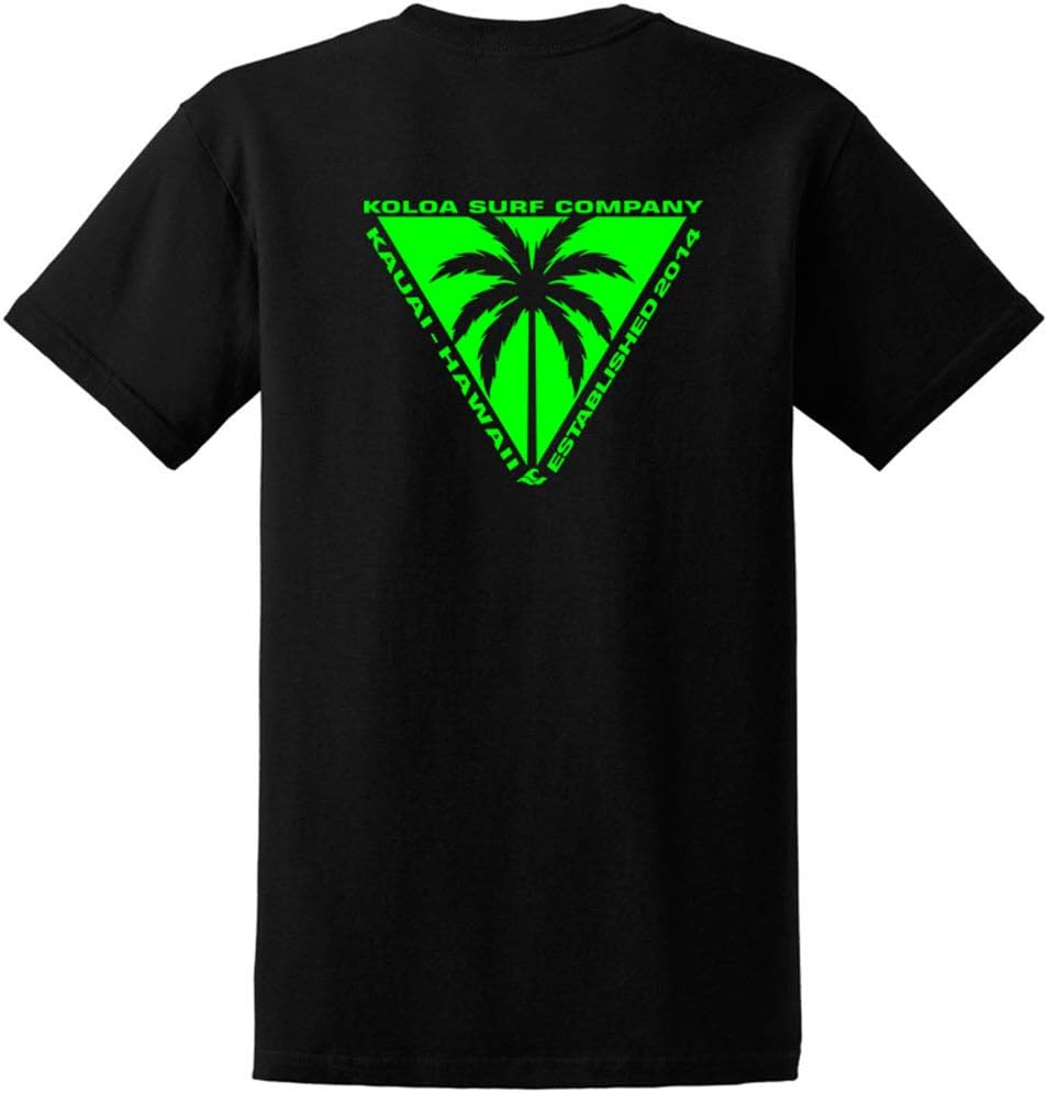 Koloa Surf Classic Wave Logo Heavy Cotton T-Shirts in Regular, Big & Tall Sizes - Black With Green Palm Logo