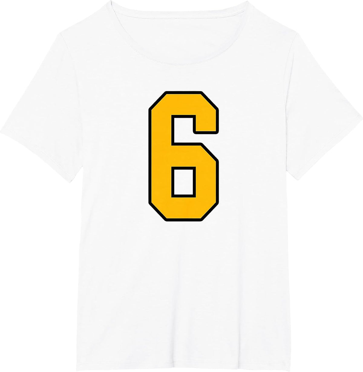Gold and Black Sports Number 6 Jersey Uniform Player T-Shirt - White