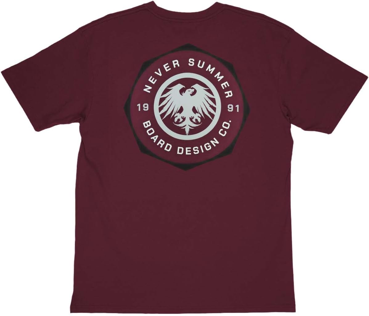 Never Summer Men's Short Sleeve Graphic T-Shirt - Octagon Eagle | Maroon, Large - As Pictured