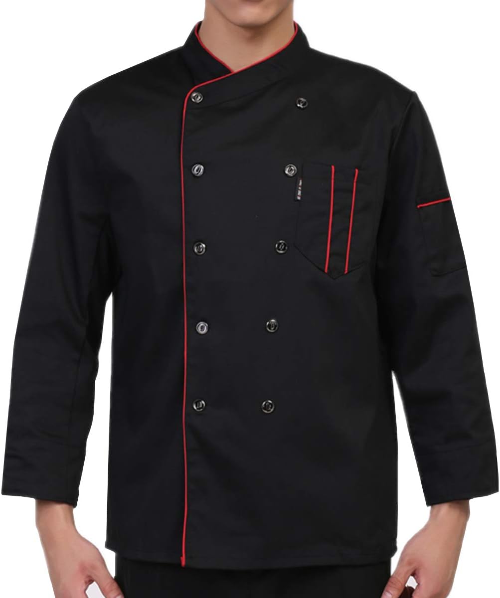 XINFU Unisex Chef Coat Long Sleeves/Short Sleeves Double-Breasted Kitchen Chef Uniform - Blackb