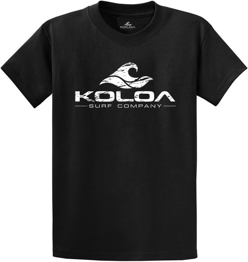 Koloa Surf Classic Wave Logo Heavy Cotton T-Shirts in Regular, Big & Tall Sizes - Black With White Vintage Wave Design