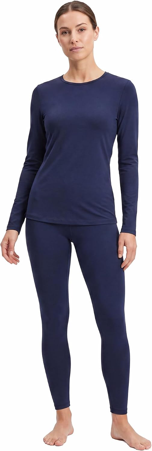 Lands' End Women’s Thermaskin Baselayer Long Sleeve Crewneck Top – Lightweight Heat-Generating Thermal Shirt - Deep Sea Navy