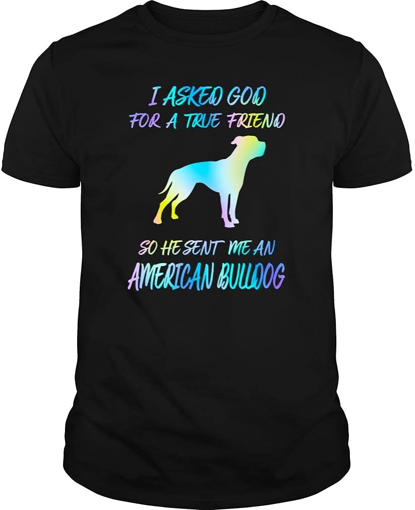 I Asked God He Sent me an American Bulldog Tshirt - Unisex Tee - Black