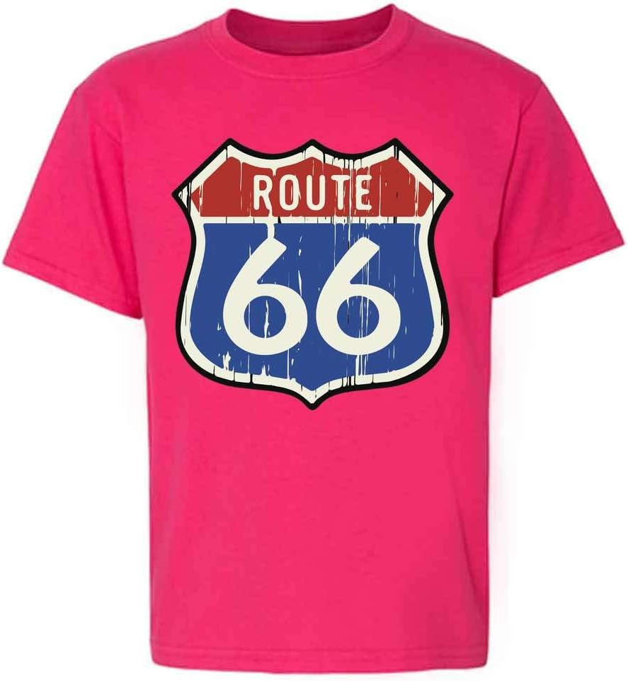 Pop Threads Route 66 Retro Highway Shield Travel T-Shirt Kids T-Shirt - | Pink