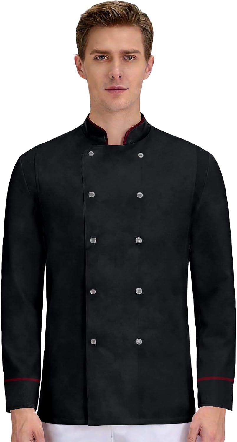Chef Jacket for Women Mens Lightweight Unisex Long Sleeve Outfit for Work Cleaning Kitchen - 25 Black