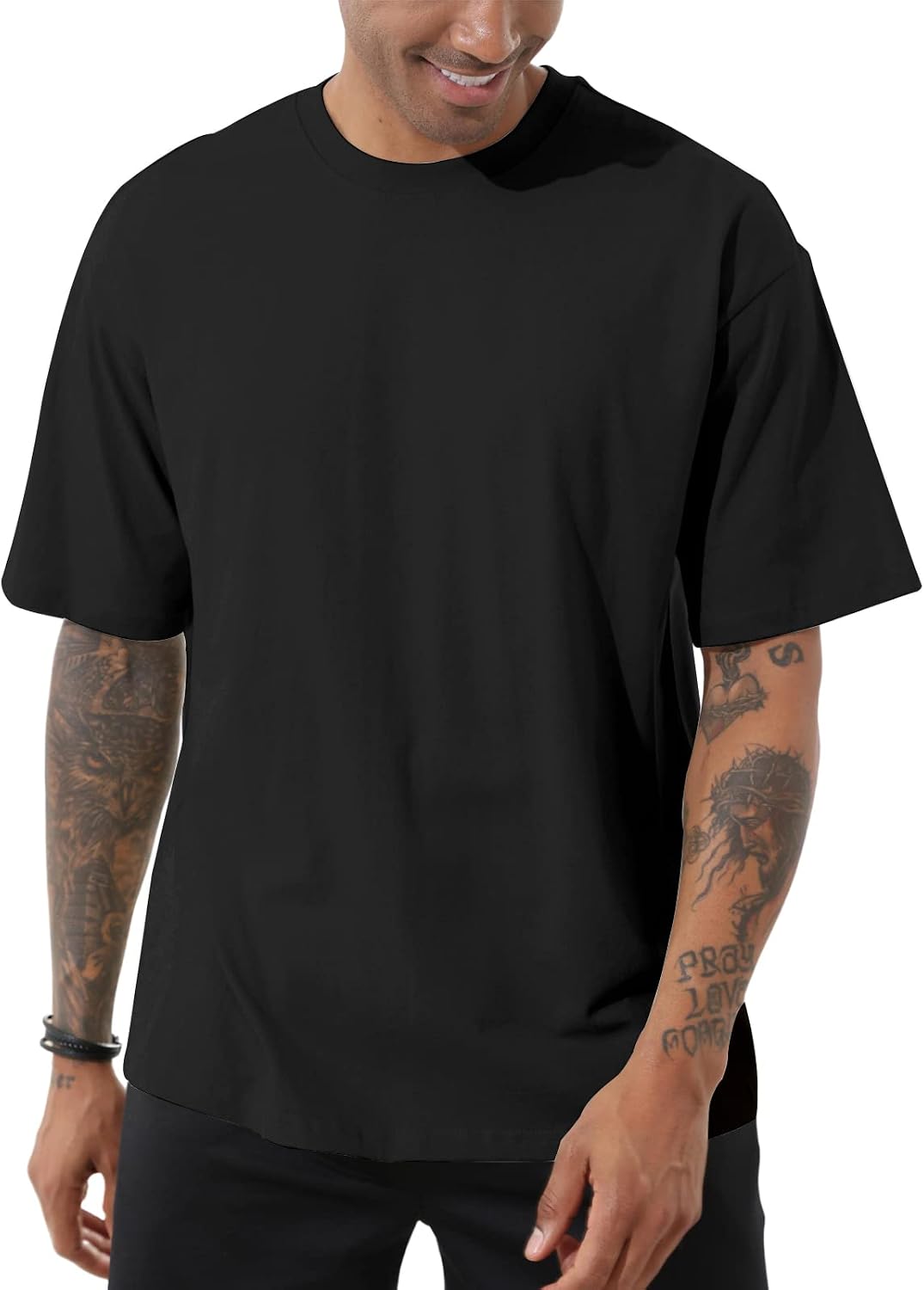 Opomelo Men's Fashion Oversized T-Shirts Casual Short Sleeve Tshirts - Black