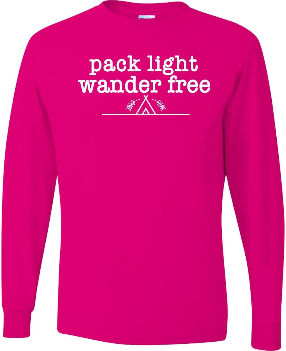 inktastic Hiking Pack Light Wander Free Adult Long Sleeve T-Shirt - Cyber Pink