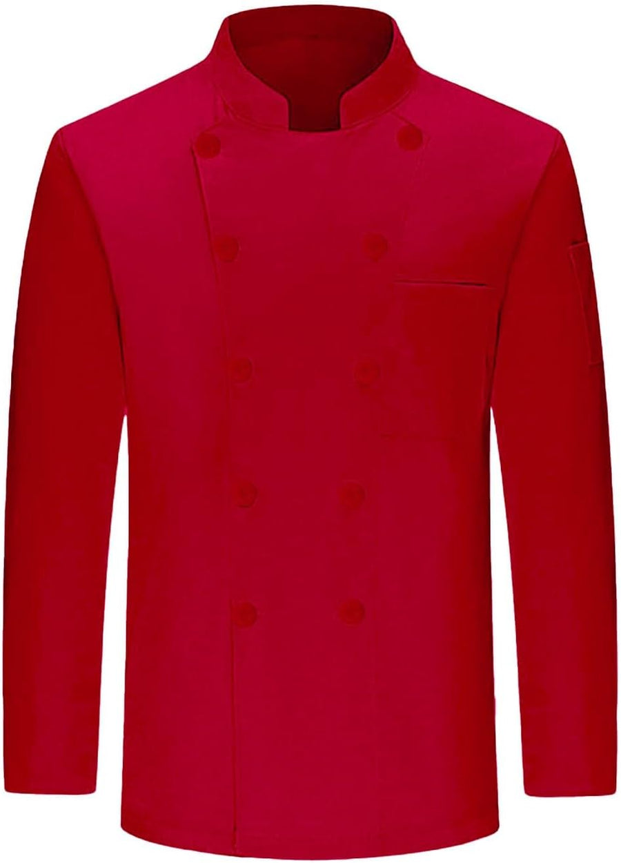 JOFOW Men's Chef Shirts Lightweight Soft Long Sleeve Button Down Shirts Kitchen Restaurant Chefs Uniform - Red