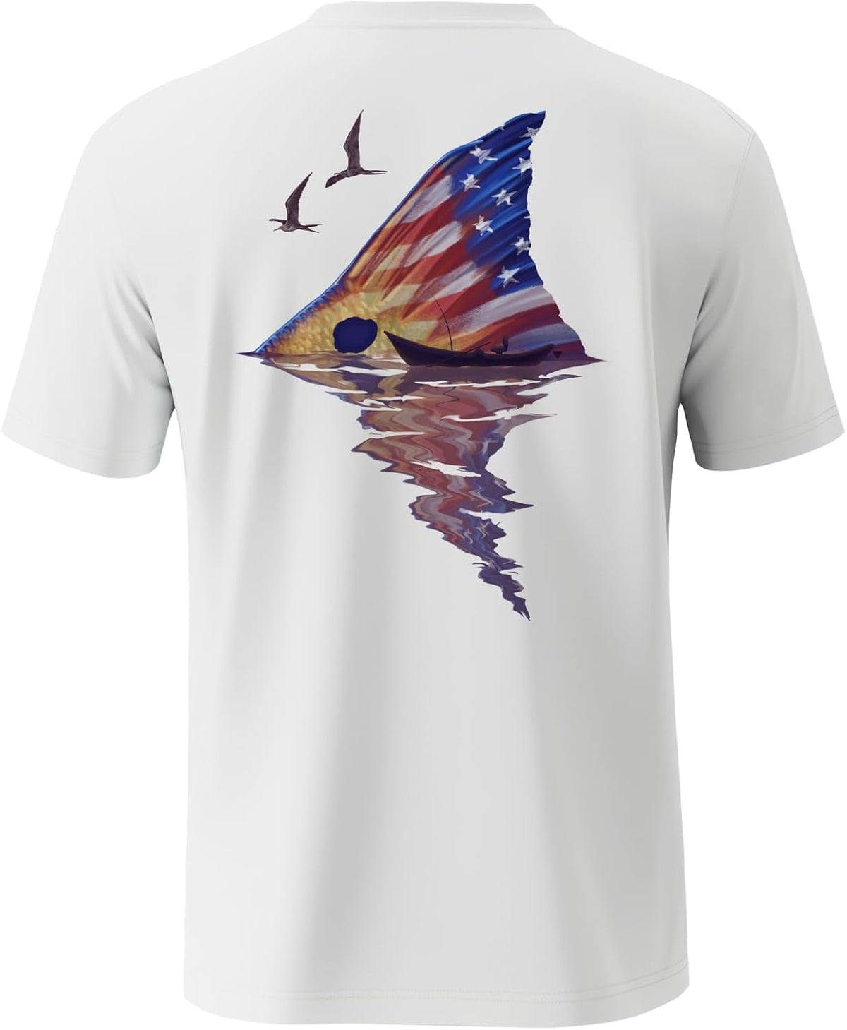Palmyth Fishing Shirt for Men Short Sleeve UPF 50+ Sun Tee with Pocket - White \/ Redfish Tail