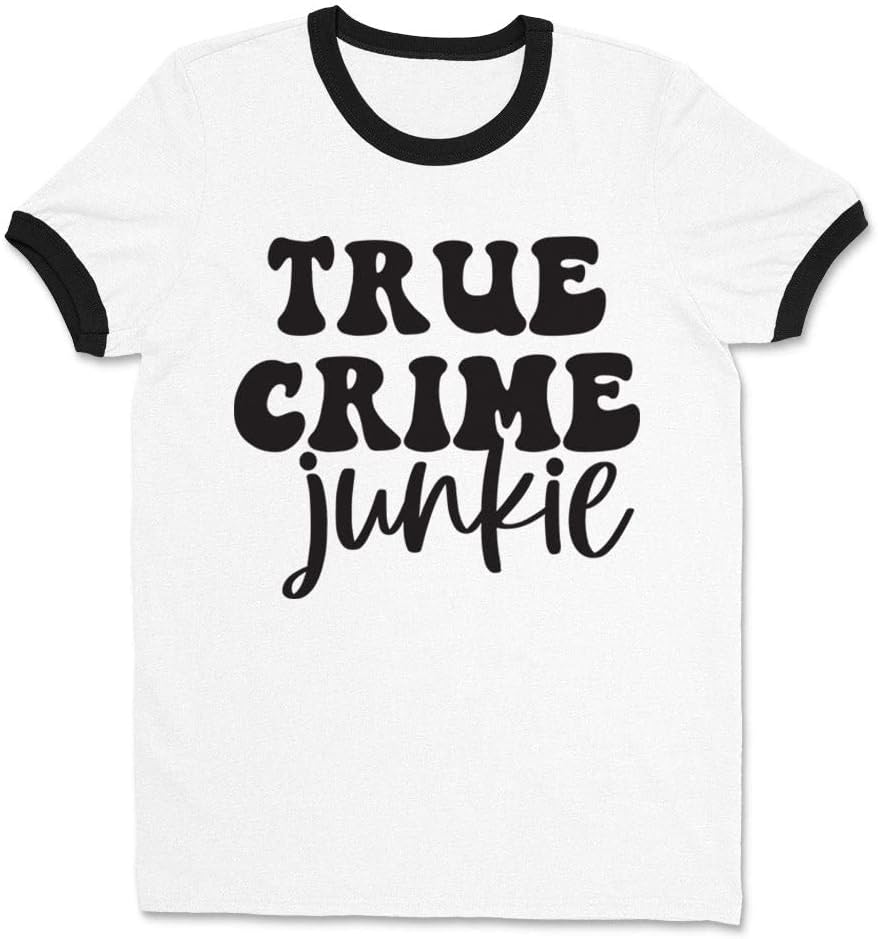 True Crime Junkie Ringer Tee Shirt Unisex - White\/Black