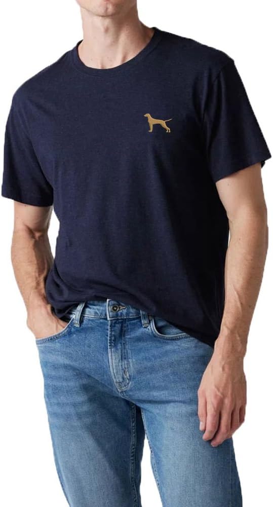 Mens T Shirts Casual Vizsla Dog Embroidered Premium Cotton Comfortable Soft Short Sleeve T-Shirts - Navy