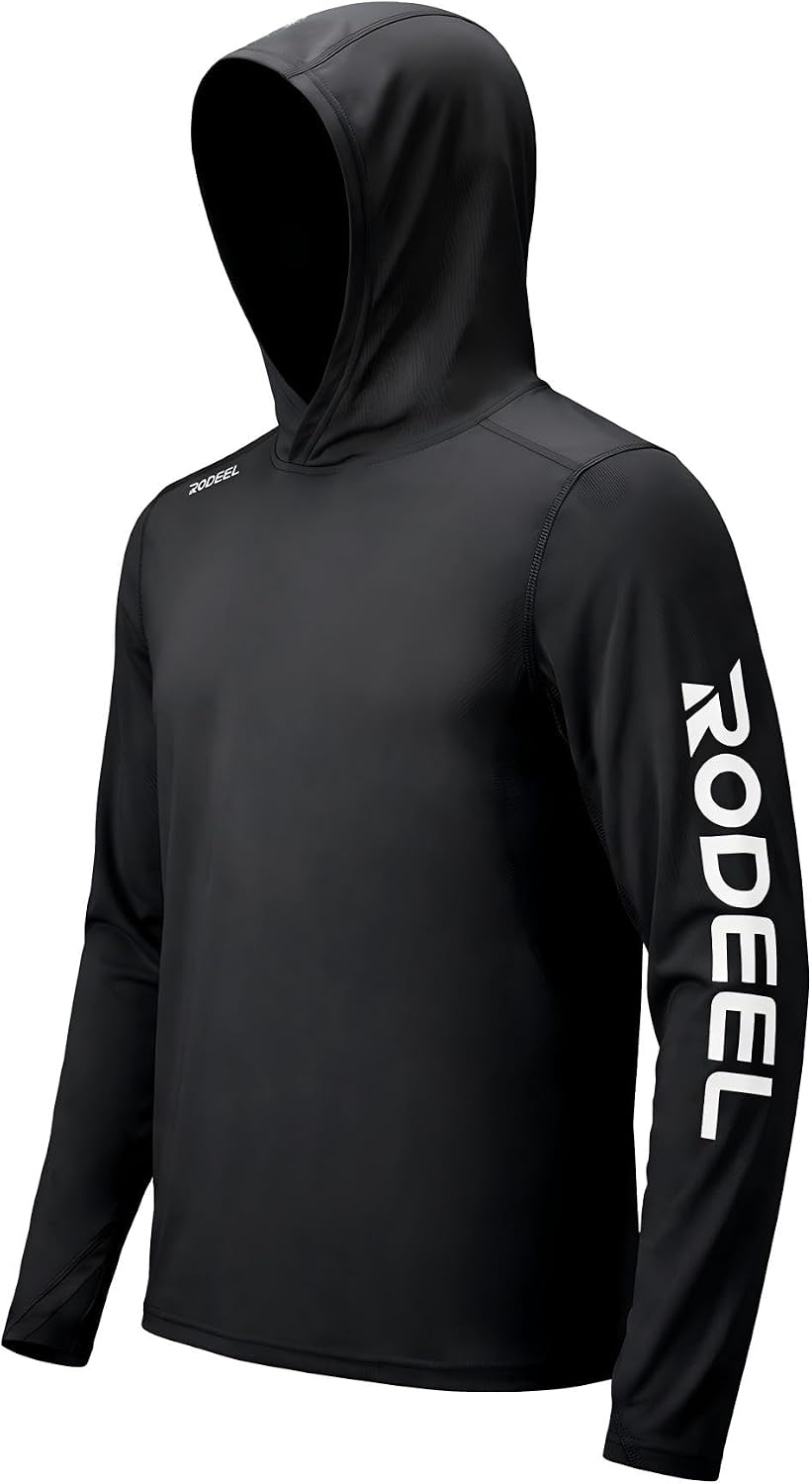 Rodeel Men's Fishing Shirts for Men Long Sleeve Wicking Fabric UPF 50 Sun Protection Performance Shirt - B.black