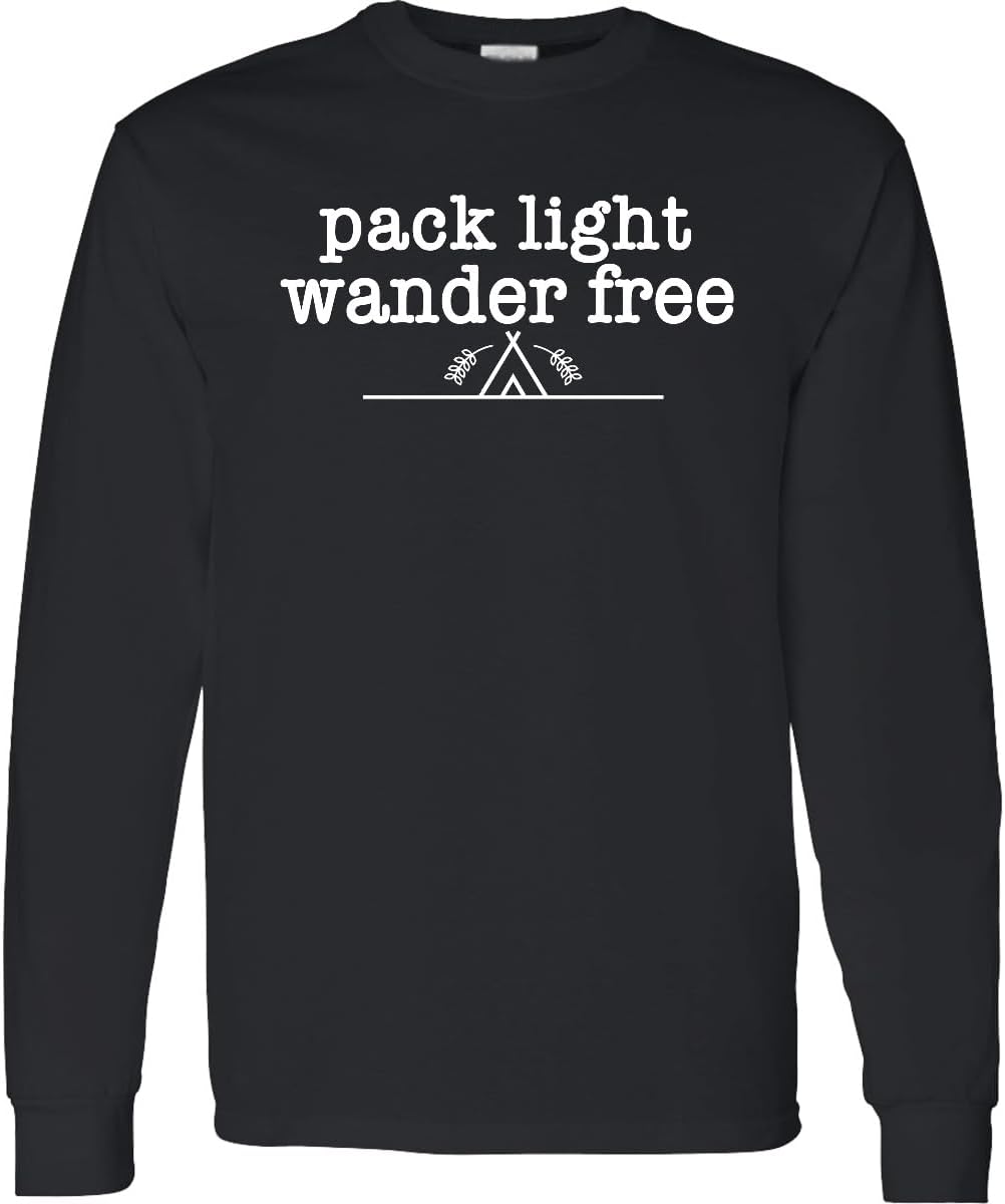 inktastic Hiking Pack Light Wander Free Adult Long Sleeve T-Shirt - 0040 Black