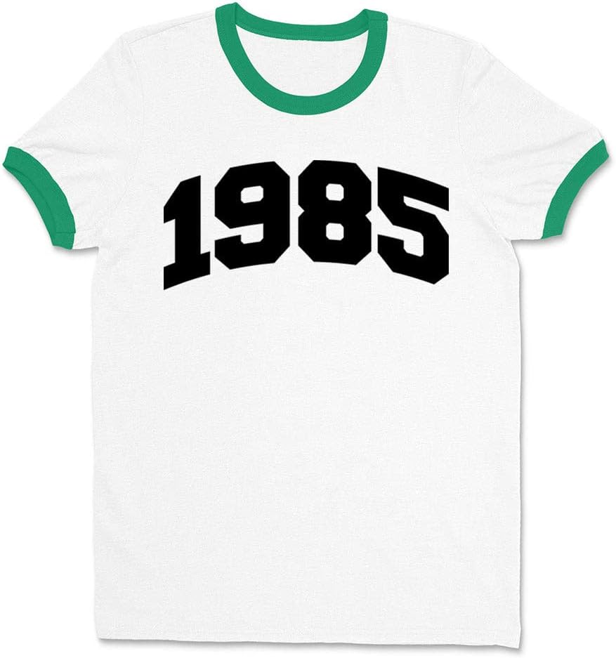 1985 College Style Ringer Tee Shirt Unisex - White\/Kelly Green