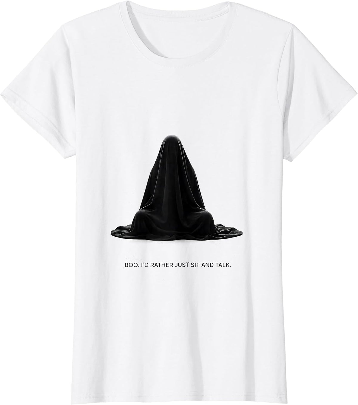 Women's Boo I'd Rather Just Sit And Talk Minimalist Ghost Mental T-Shirt - White