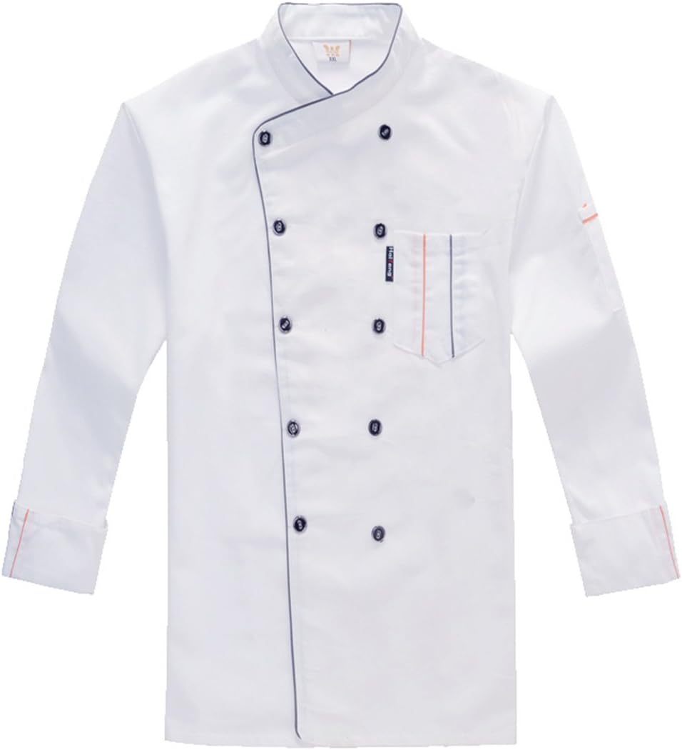 XINFU Unisex Chef Coat Long Sleeves/Short Sleeves Double-Breasted Kitchen Chef Uniform - Whiteb