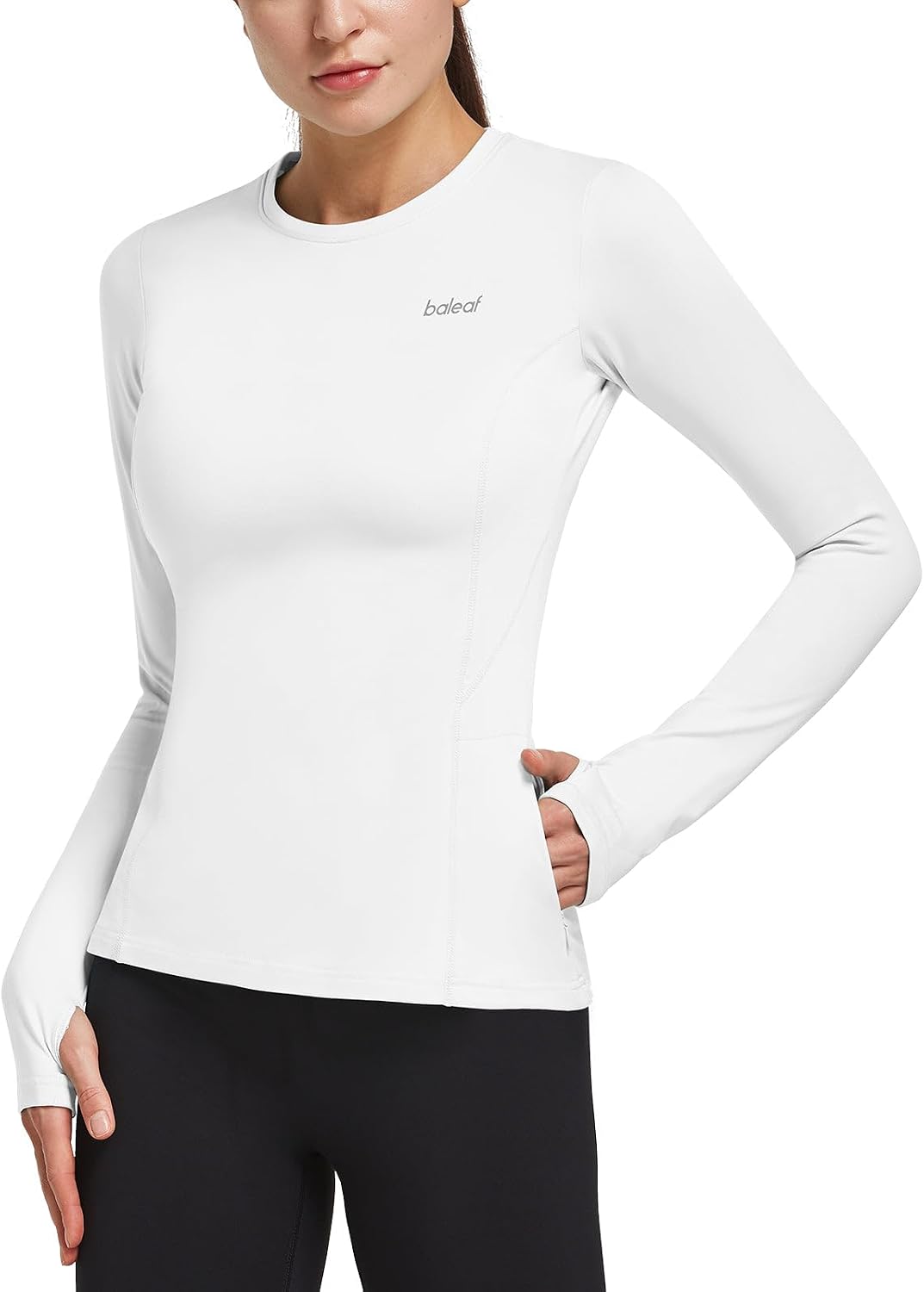 baleaf Thermal Shirts for Women Long Sleeve Fleece Tops Winter Running - White
