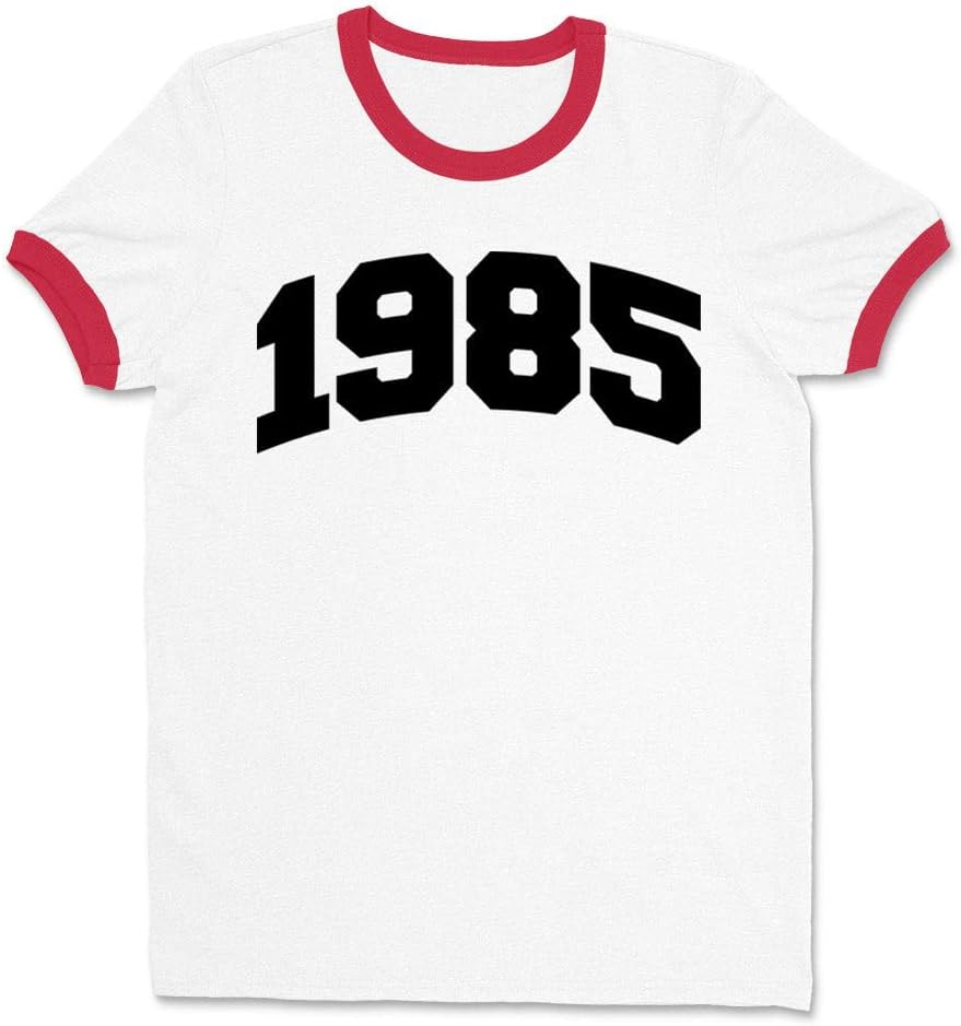 1985 College Style Ringer Tee Shirt Unisex - White\/Red