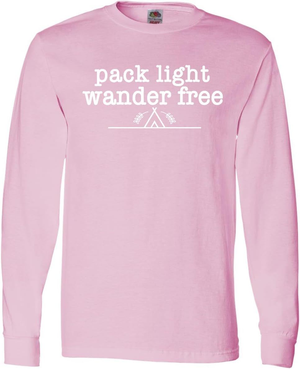 inktastic Hiking Pack Light Wander Free Adult Long Sleeve T-Shirt - Pink