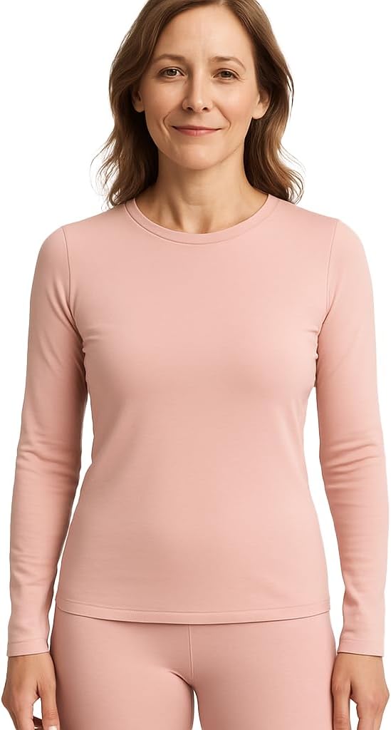 Lands' End Women’s Thermaskin Baselayer Long Sleeve Crewneck Top – Lightweight Heat-Generating Thermal Shirt - Soft Mineral