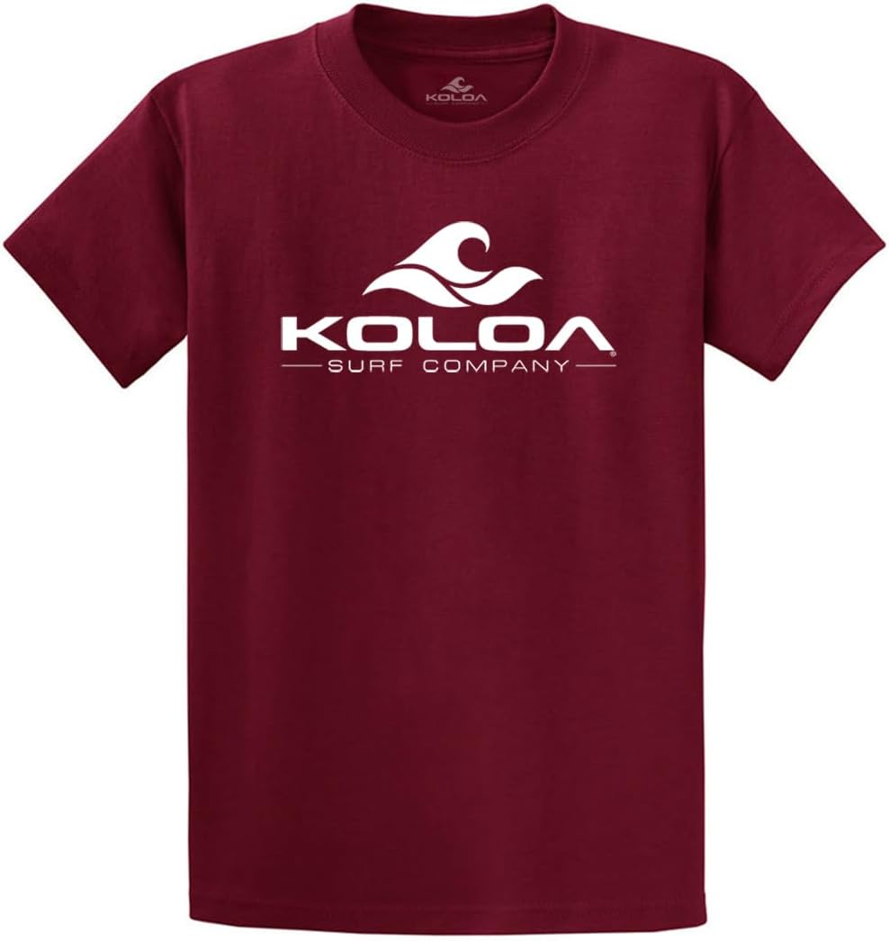 Koloa Surf Classic Wave Logo Heavy Cotton T-Shirts in Regular, Big & Tall Sizes - Cardinal With White Logo