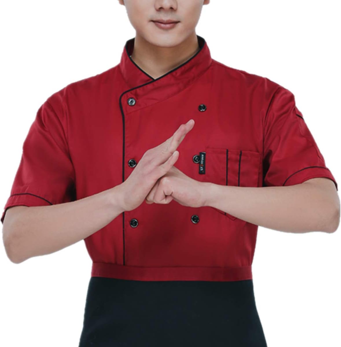 XINFU Unisex Chef Coat Long Sleeves/Short Sleeves Double-Breasted Kitchen Chef Uniform - Reda