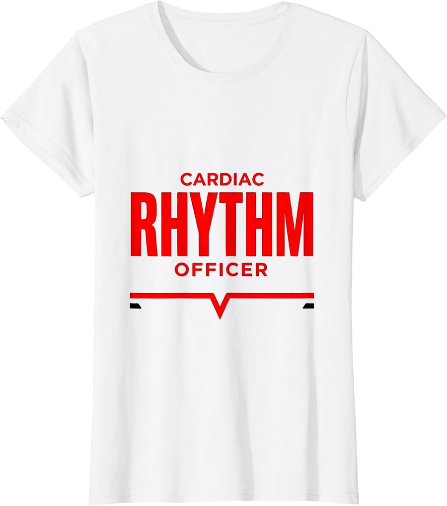 Women's Cardiac Rhythm Officer Funny Nurse Cardiology Medical Humor T-Shirt - White