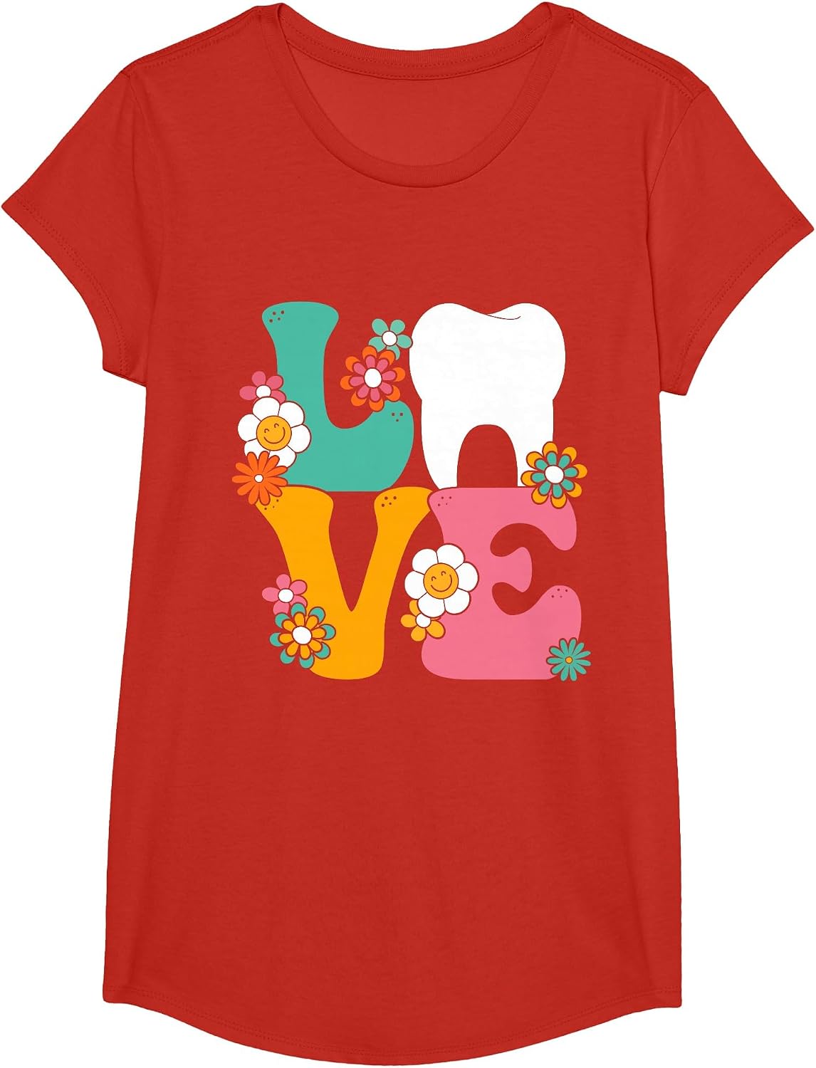 Dental Hygienist Love Tooth Dental Assistant Dentist T-Shirt - Girls Red