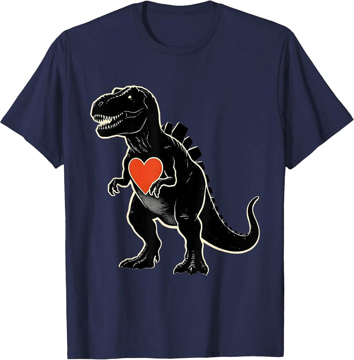 Men's T-Rex Heart Dinosaur Funny Toddler Boys Valentines Day T-Shirt - Navy Blue