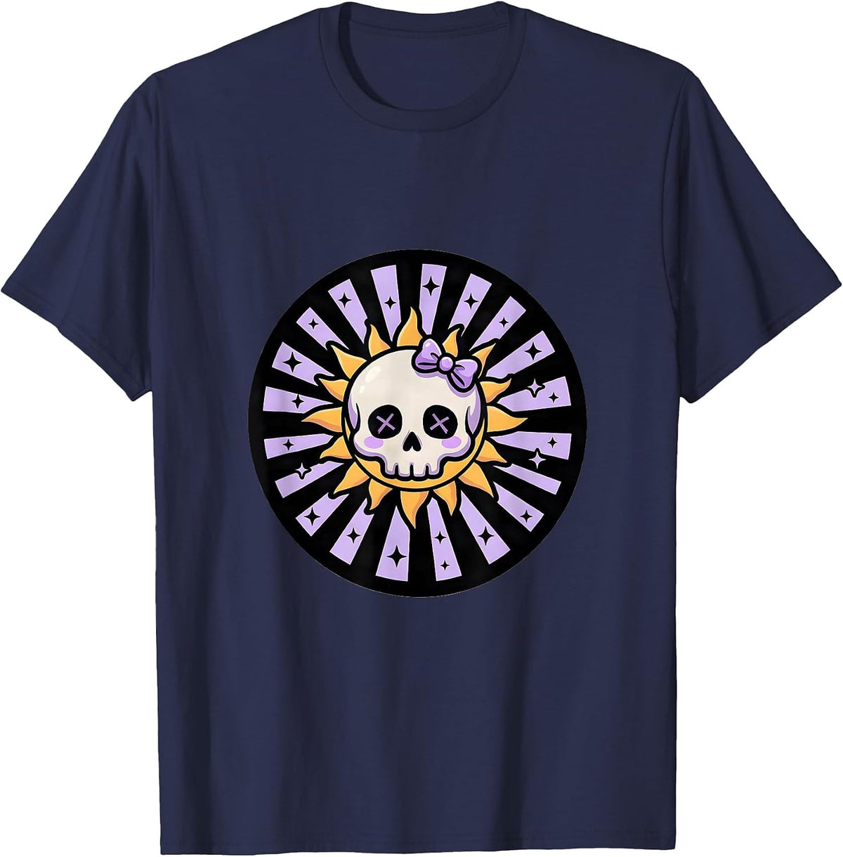 A Little Ray of Pitch Black Skull Sunray T-Shirt - Navy Blue