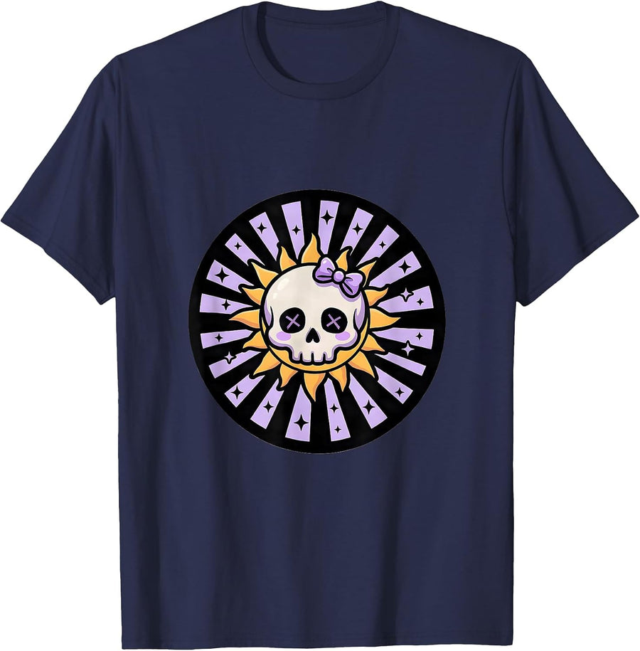 A Little Ray of Pitch Black Skull Sunray T-Shirt - Navy Blue