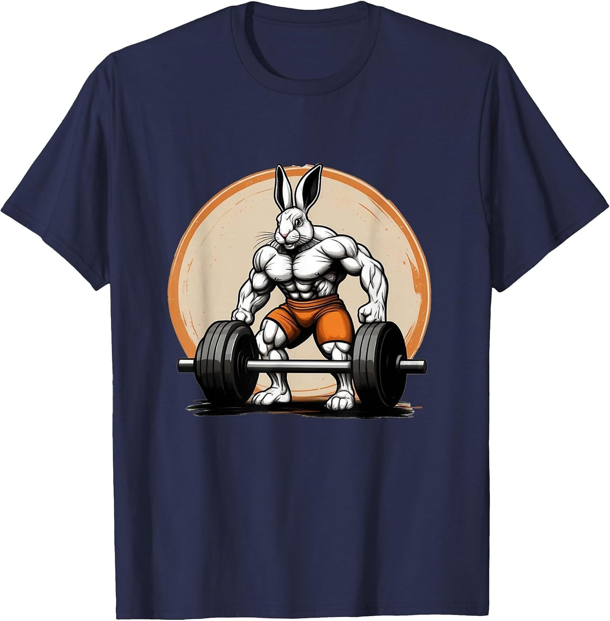 Bodybuilder Easter Bunny Powerlifting in the Gym T-Shirt - Navy Blue