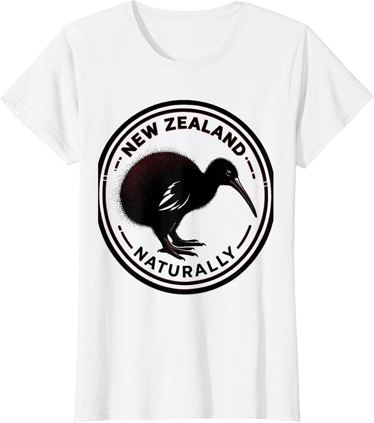 Women's New Zealand Naturally Blackwork Dotwork Kiwi Bird Lover T-Shirt - White