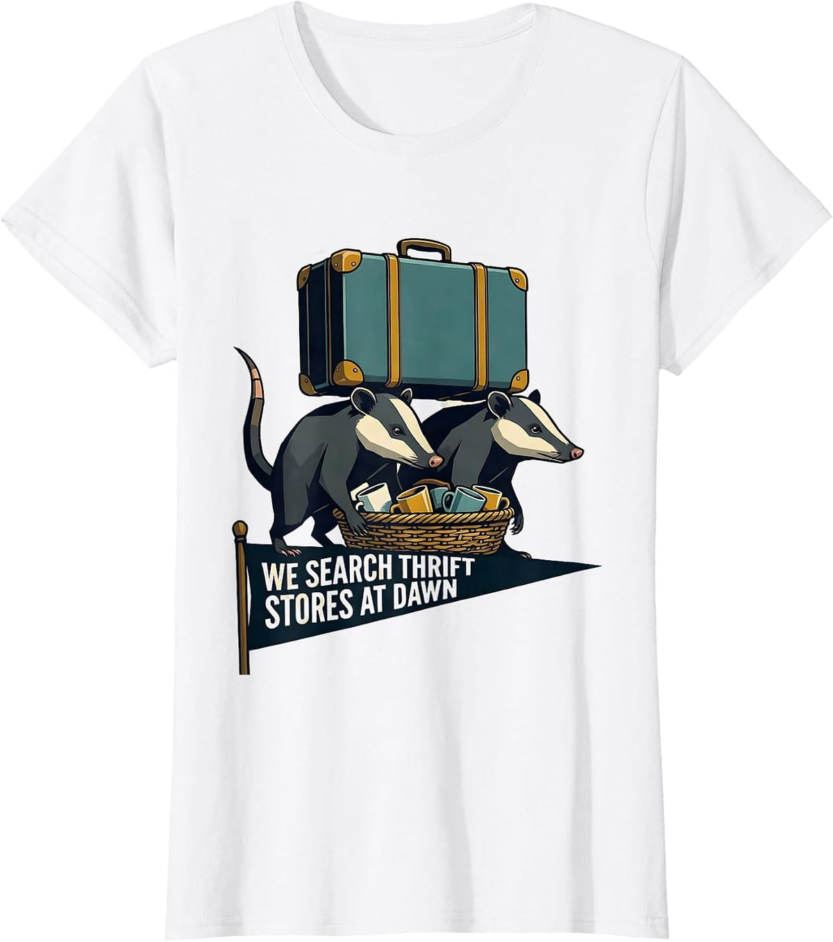 We Search Thrift Stores At Dawn Midcentury Modern Opossum T-Shirt - White