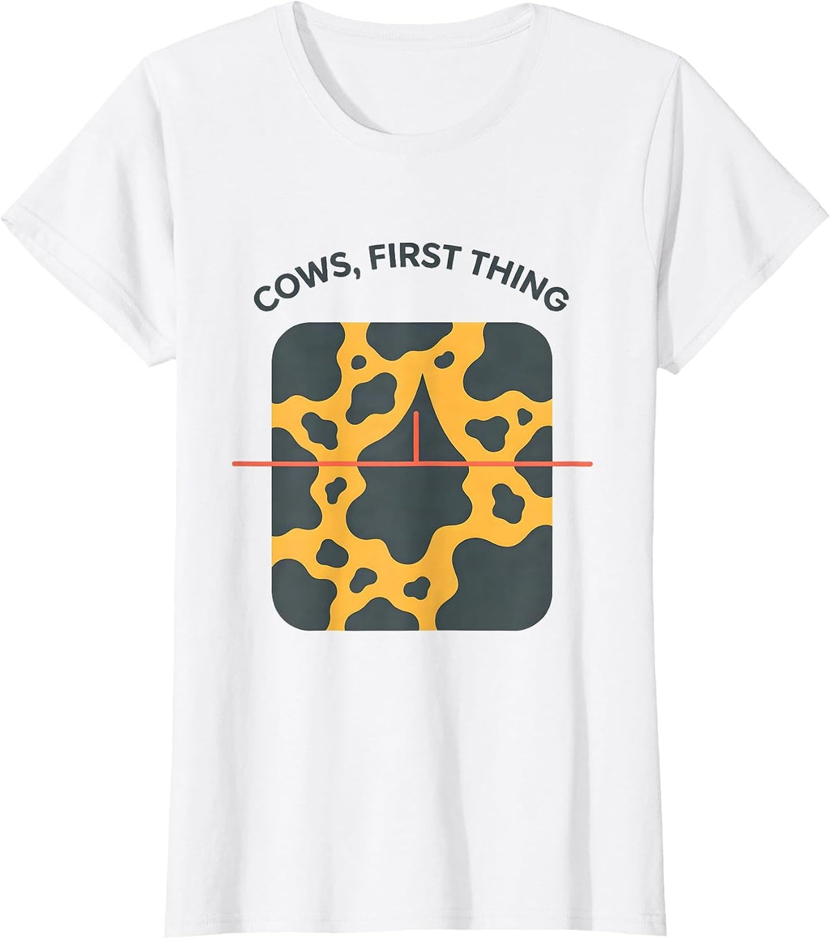 Women's Cows, First Thing Funny Cow Print Cow Lover Animal Graphic T-Shirt - White