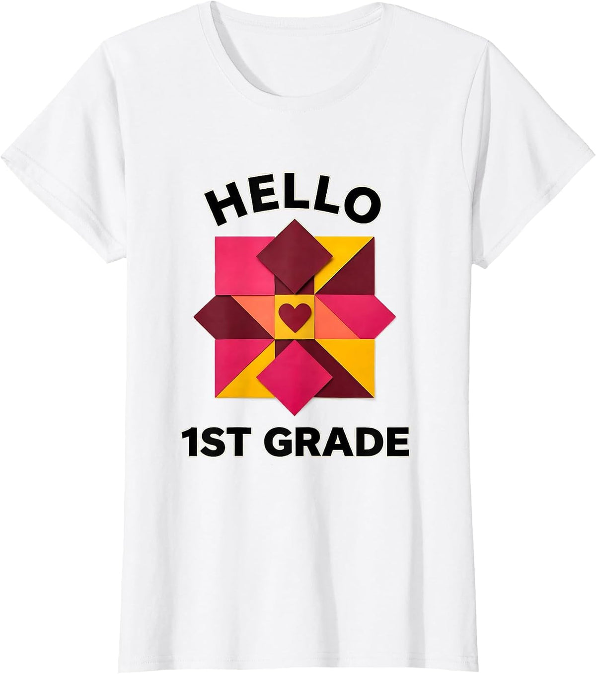 Hello 1st Grade Quilt Block Patchwork Back To School Teacher T-Shirt - White