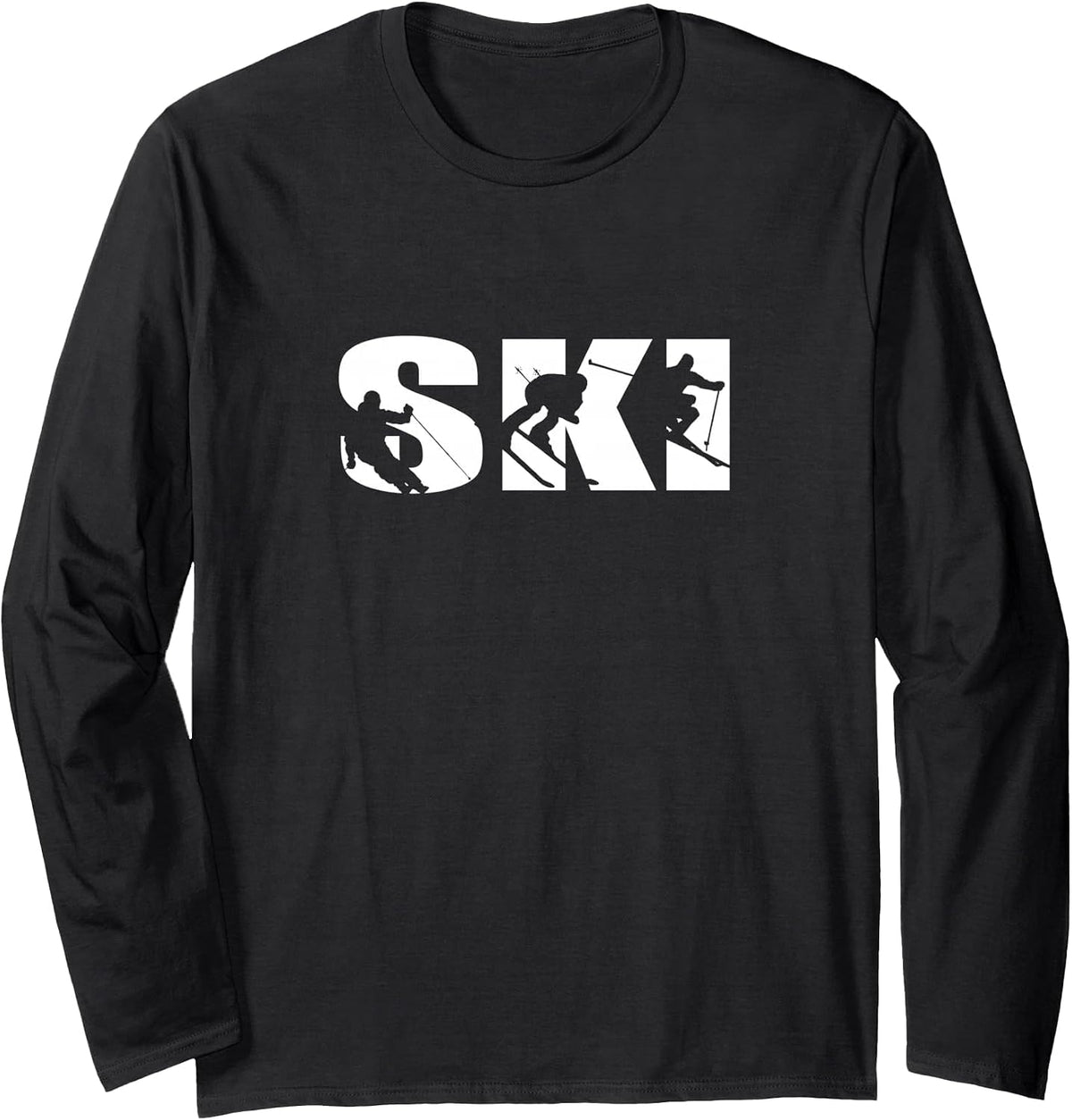Ski Long Sleeve t-Shirt for Skiing Lovers Silhouette Skiers - Adult Unisex Black