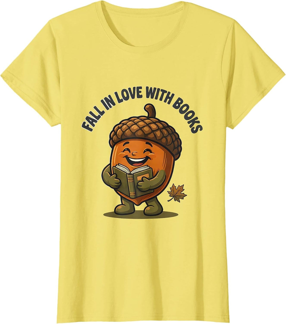 Women's Fall In Love With Books Cartoon Teacher Fall Halloween T-Shirt - Lemon Yellow