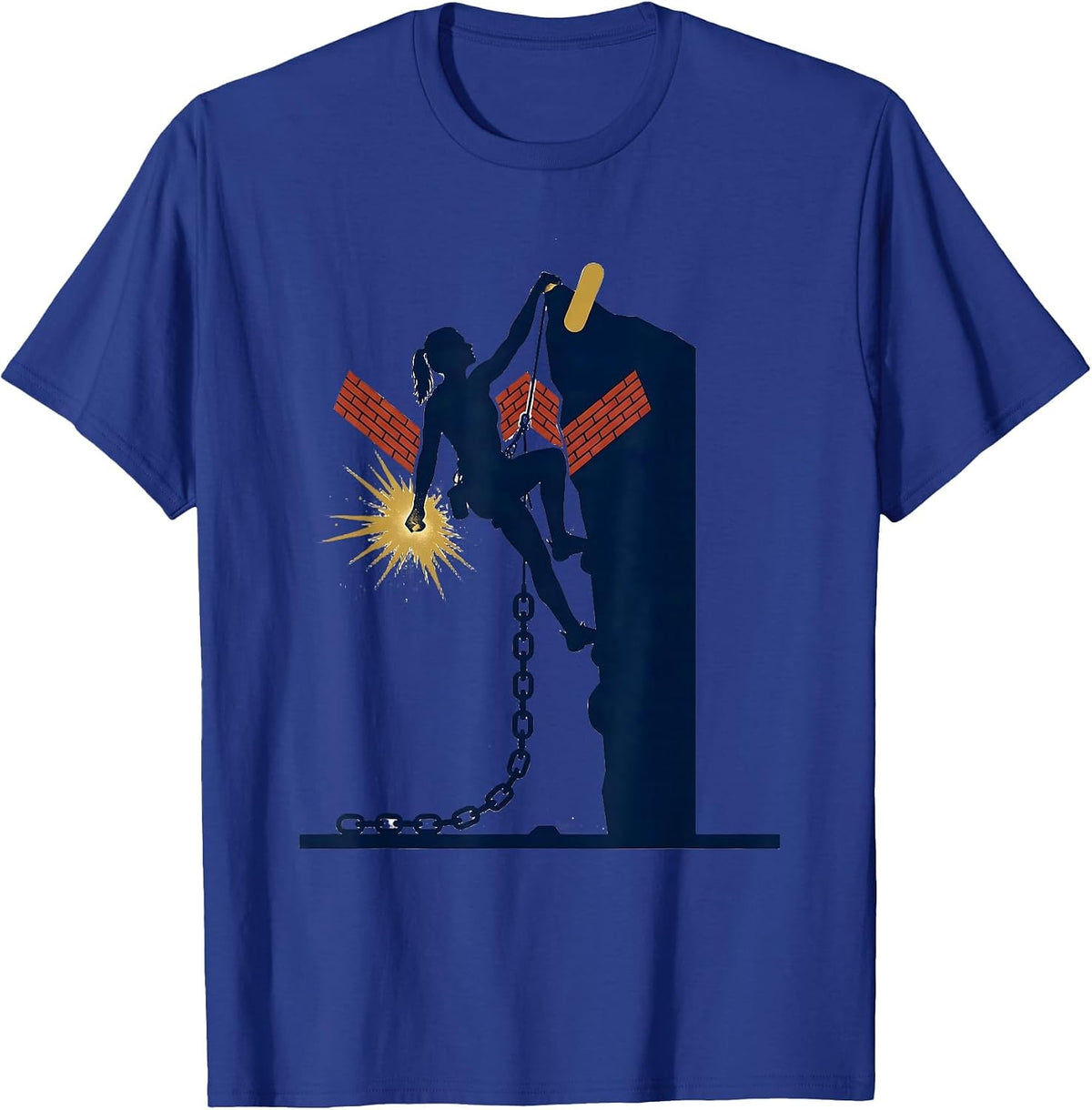 Bouldering Woman Climber Victory Pose Humor T-Shirt - Royal Blue