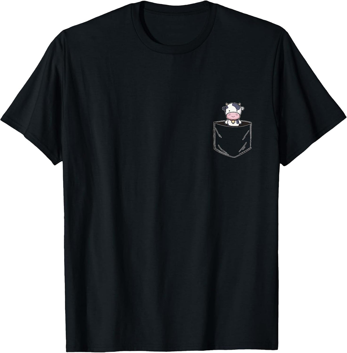 Pocket Animal Cute Cow T-Shirt - Black