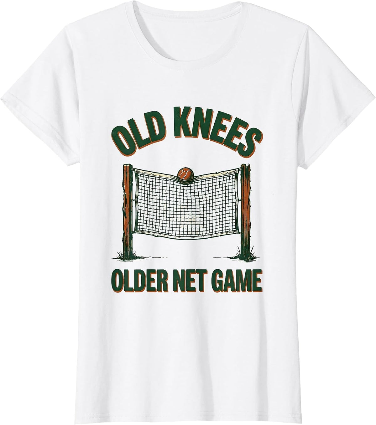 Old Knees, Older Net Game Vintage Tennis Player Pun Humor T-Shirt - White