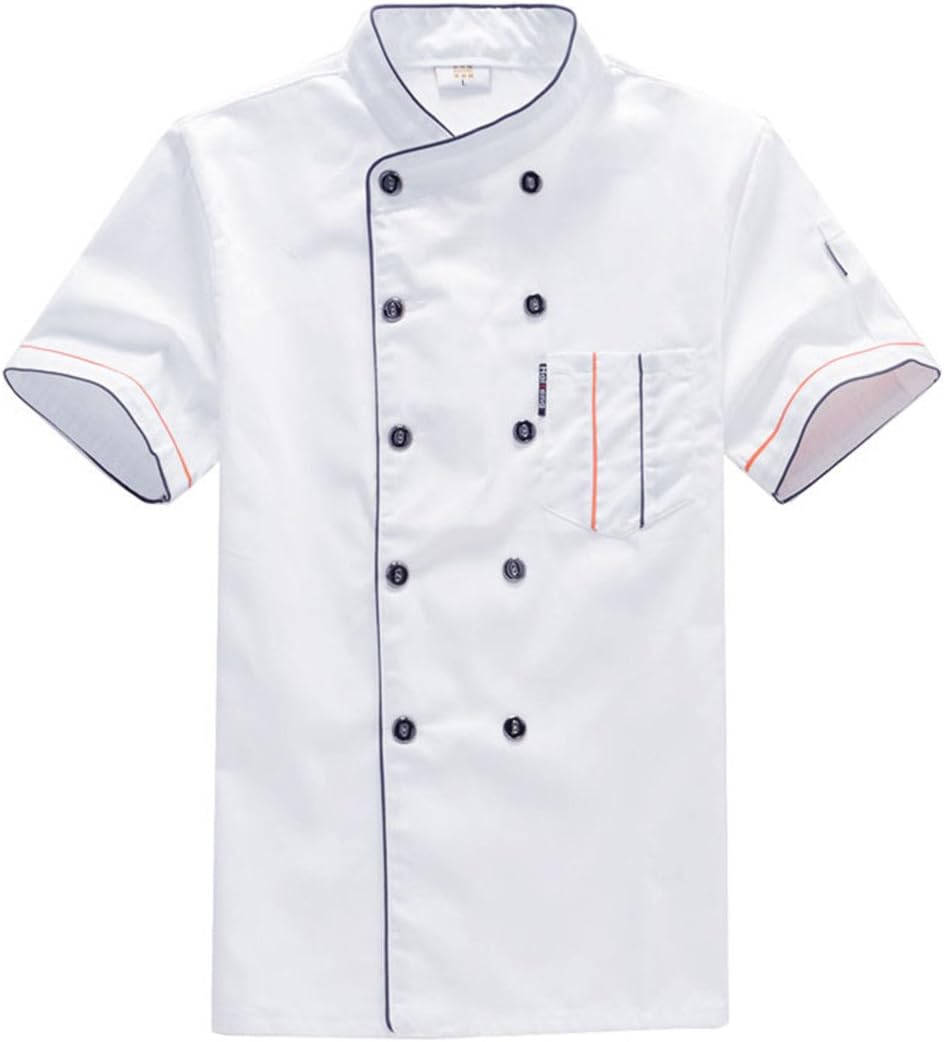 XINFU Unisex Chef Coat Long Sleeves/Short Sleeves Double-Breasted Kitchen Chef Uniform - Whitea