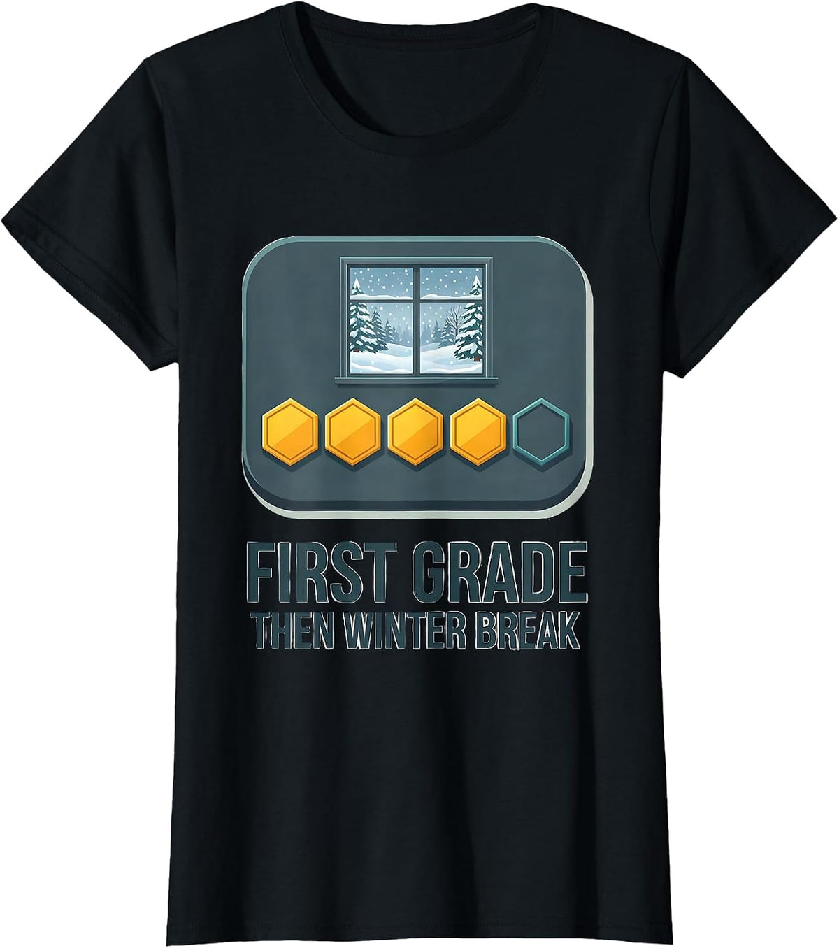 Women's First Grade Then Winter Break Funny Teacher Winter Break T-Shirt - Black