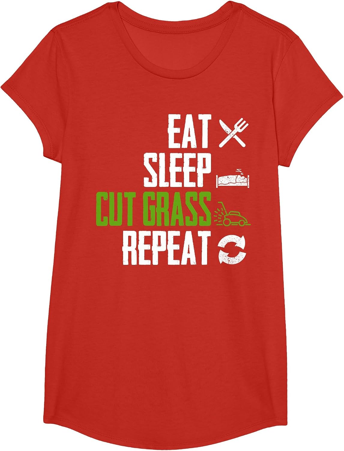 Eat Sleep Cut Grass Repeat Funny Landscapers Squad T-Shirt - Girls Red