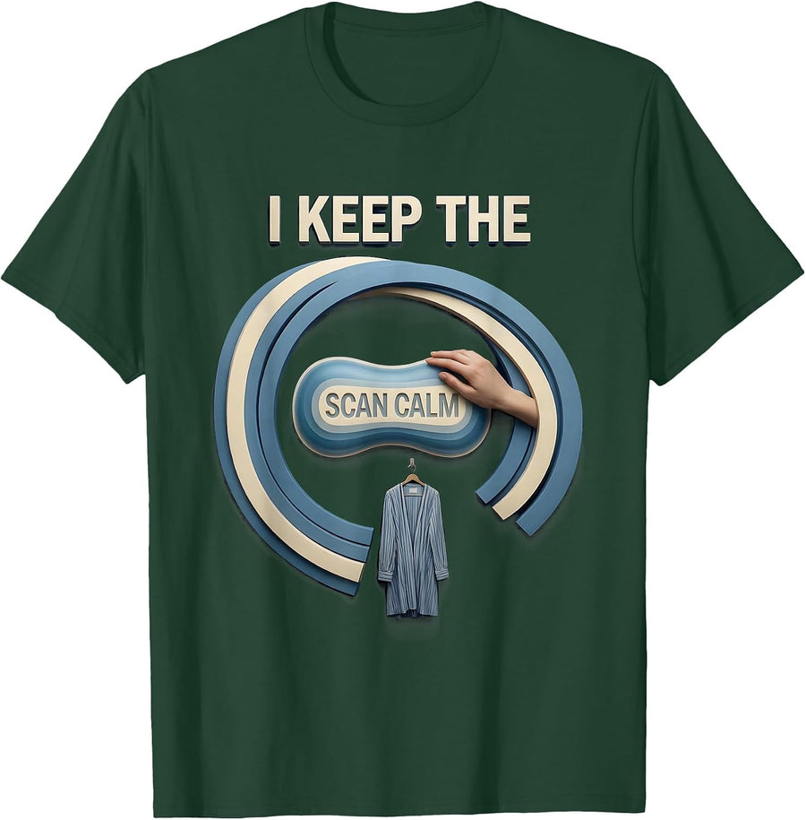Men's I Keep The Scan Calm Disrupted Stripe Mammography Tech T-Shirt - Dark Green