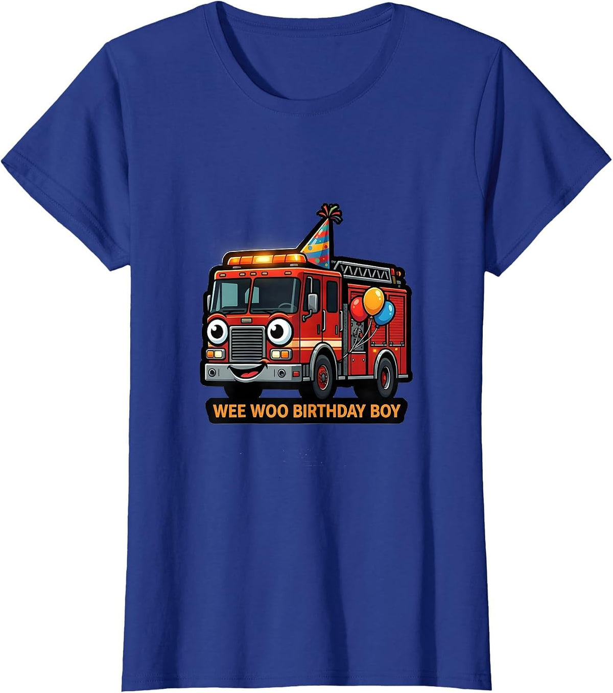 Women's Wee Woo Birthday Boy Funny Firefighter Fire Truck Fireman T-Shirt - Royal Blue